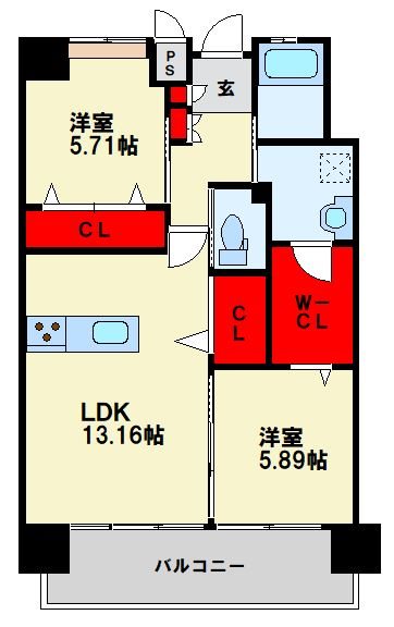 北九州市八幡東区荒生田のマンションの間取り