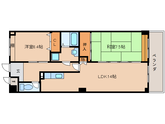 生駒市元町のマンションの間取り