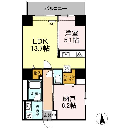 仙台市宮城野区小田原山本丁のマンションの間取り