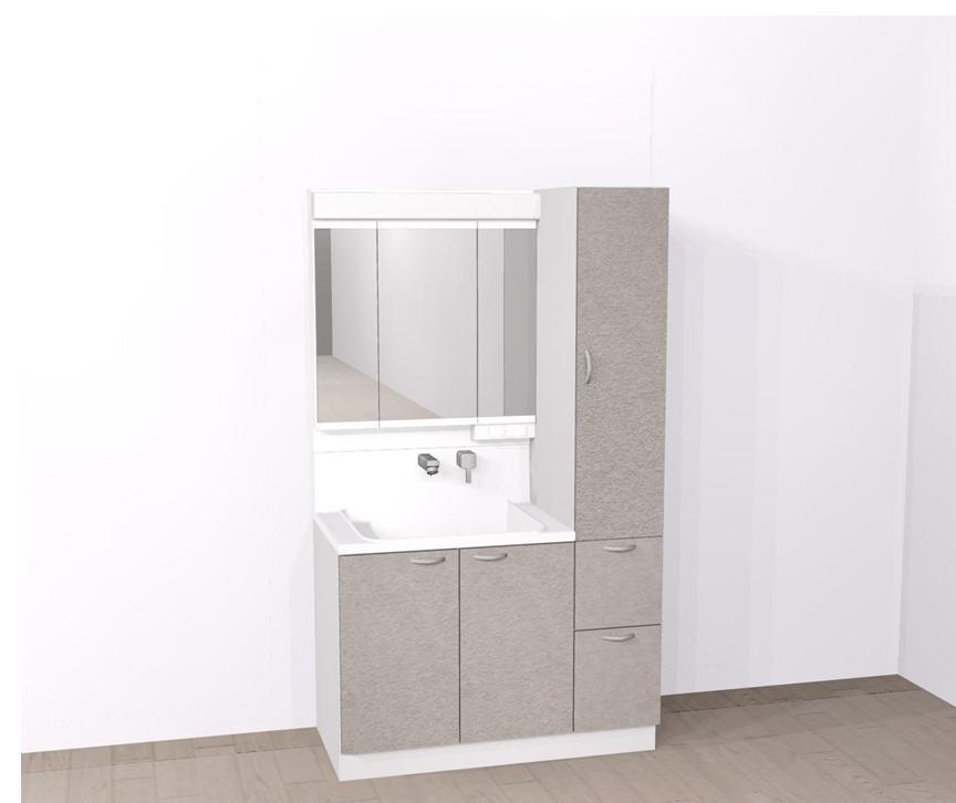 洗面設備　3面鏡＋収納棚で使い勝手が良い