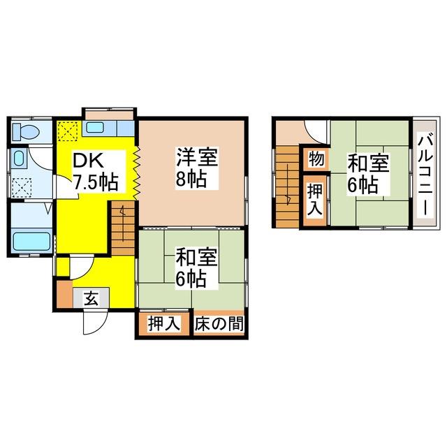 ＪＲ山陽本線 八本松駅 バス乗車時間：8分 最寄りバス停で下車 徒歩3分 2階建 築53年の間取り写真