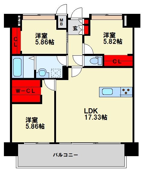 北九州市八幡東区荒生田のマンションの間取り