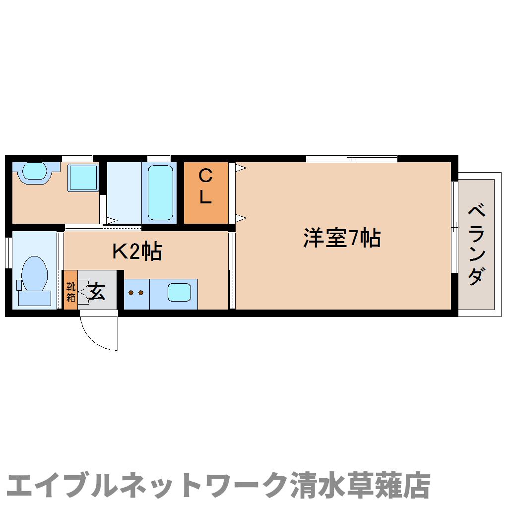 静岡市清水区草薙一里山のアパートの間取り