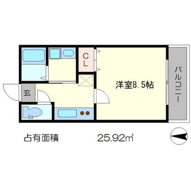 京都市左京区北白川伊織町のマンションの間取り