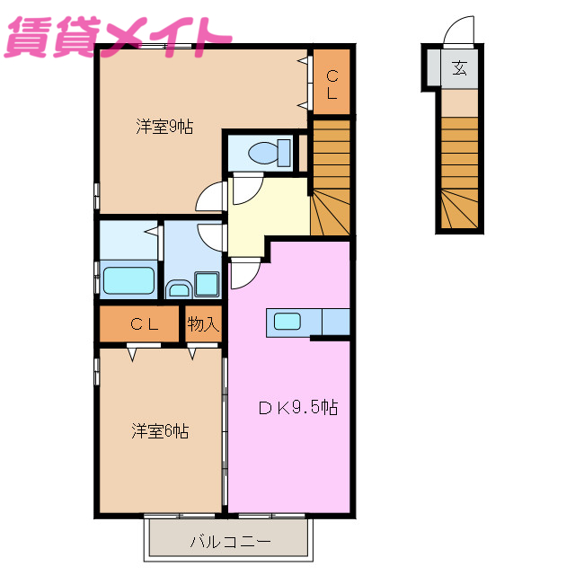 鈴鹿市東玉垣町のアパートの間取り