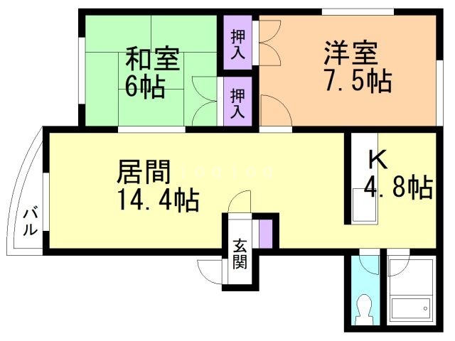 札幌市東区北四十六条東のアパートの間取り