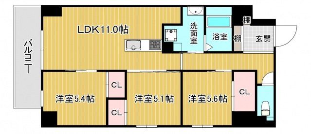 東大阪市足代北のマンションの間取り