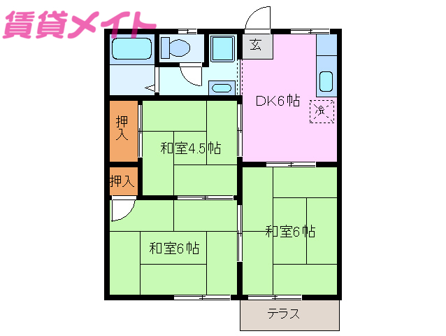 四日市市大矢知町のアパートの間取り