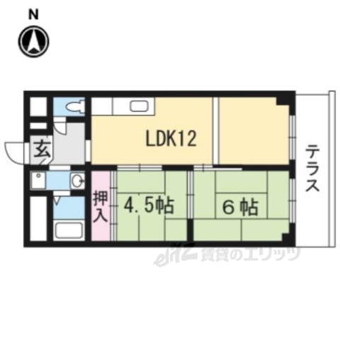 京都市左京区一乗寺赤ノ宮町のマンションの間取り