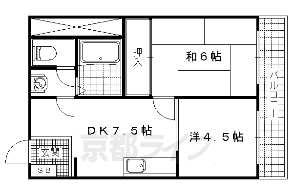 京都市伏見区醍醐大構町のマンションの間取り