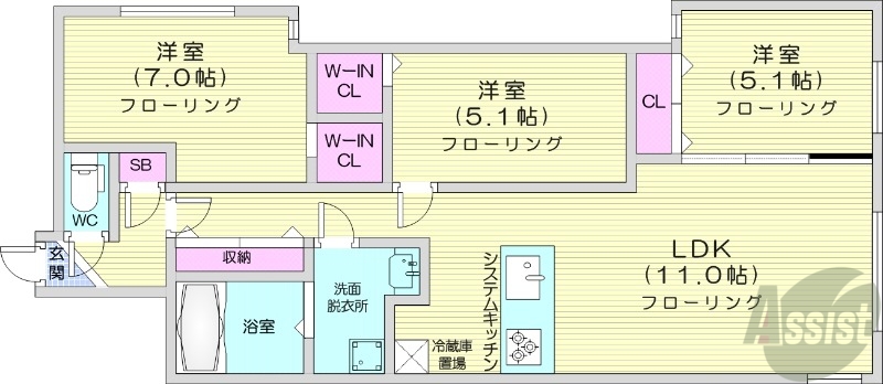 【札幌市中央区南十七条西のマンションの間取り】