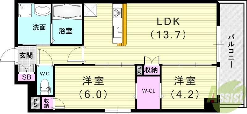 豊中市本町のマンションの間取り