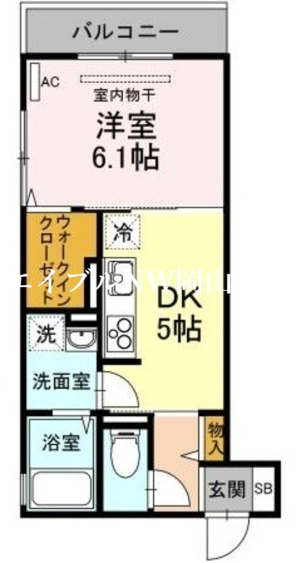 岡山市北区津島笹が瀬のアパートの間取り