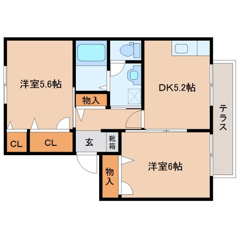 橿原市山之坊町のアパートの間取り