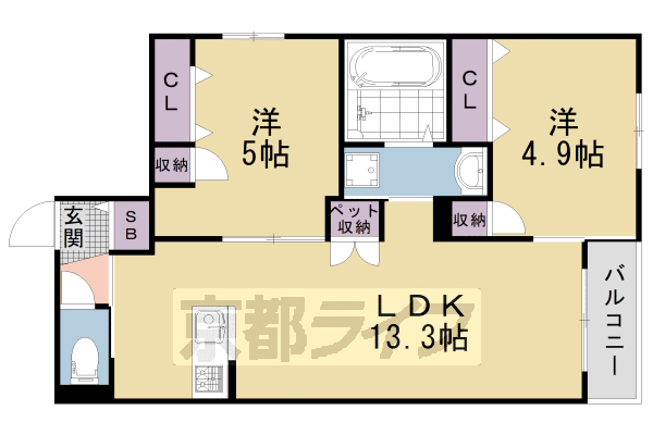 【京都市中京区西ノ京小倉町のマンションの間取り】