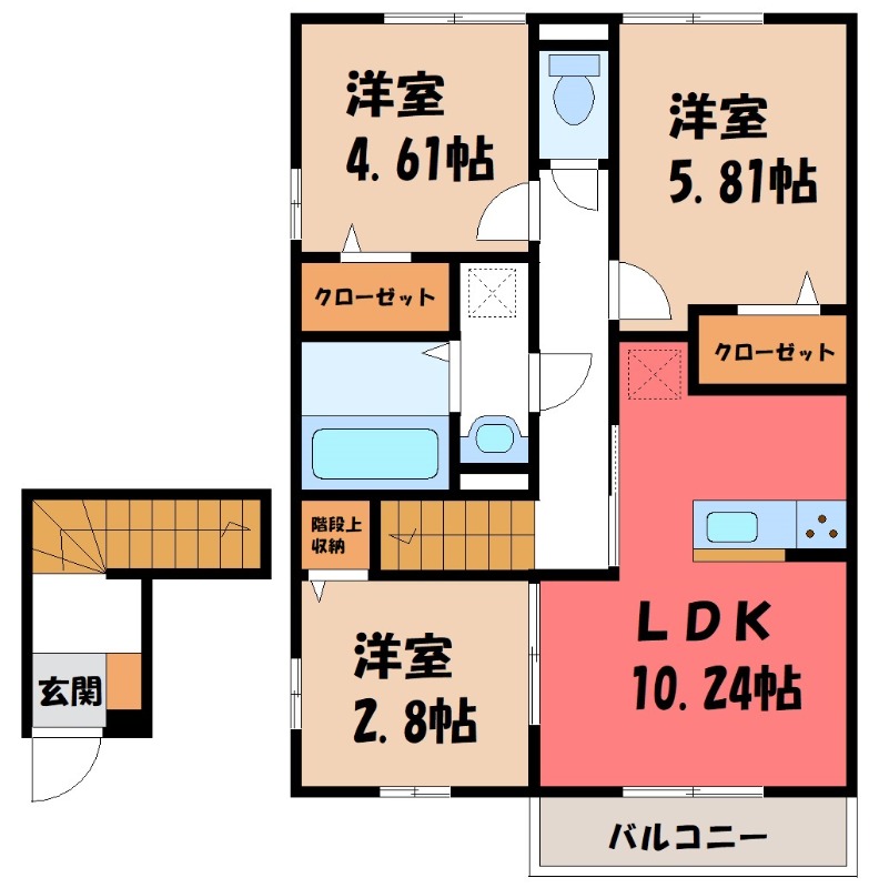 【前橋市下大島町のアパートの間取り】