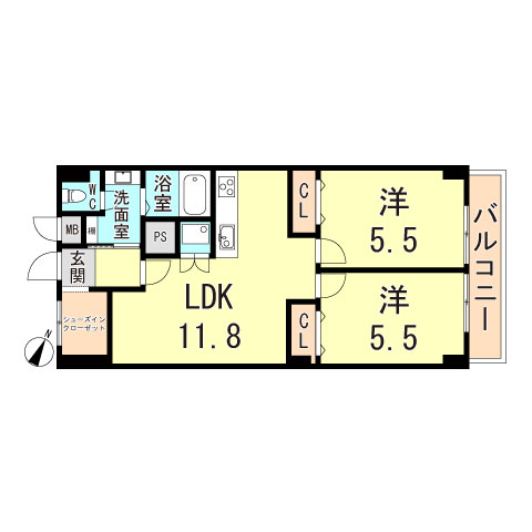 芦屋市大東町のマンションの間取り