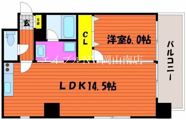 岡山市北区内山下のマンションの間取り