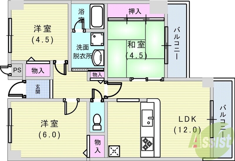 【神戸市灘区畑原通のマンションの間取り】