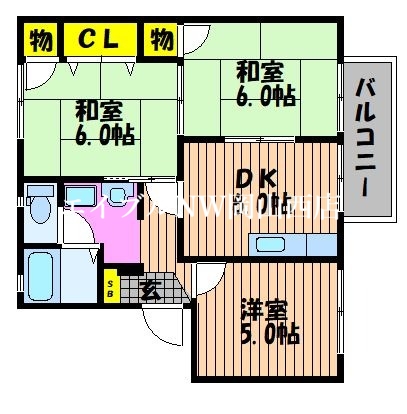 岡山市北区高松原古才のアパートの間取り