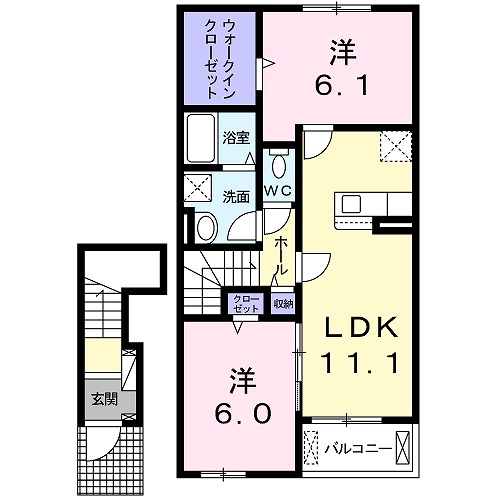 姫路市梅ケ谷町のアパートの間取り