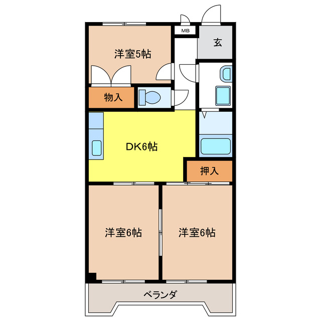 岐阜市西鶉のマンションの間取り