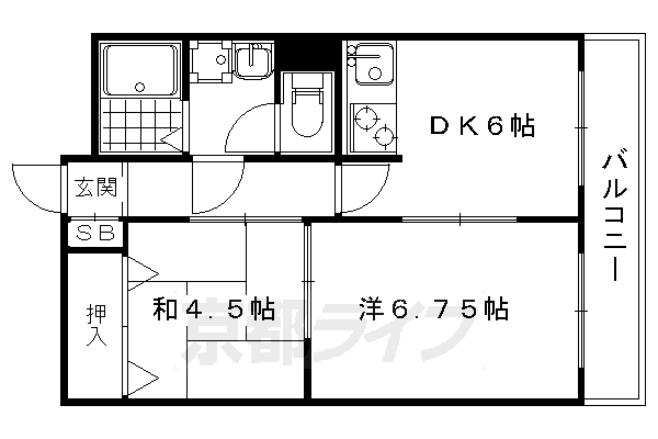 京都市右京区嵯峨広沢南下馬野町のマンションの間取り