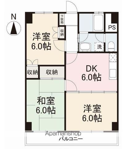 ＪＲ予讃線 香西駅 徒歩21分 6階建 築38年の間取り写真