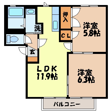 グランデール小川 Ｂ棟（小川町）の間取り