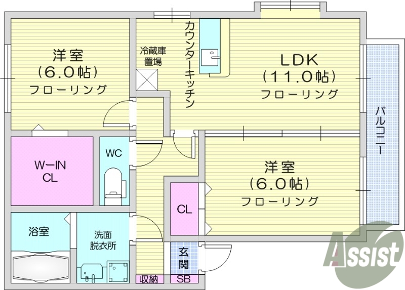 多賀城市城南のアパートの間取り