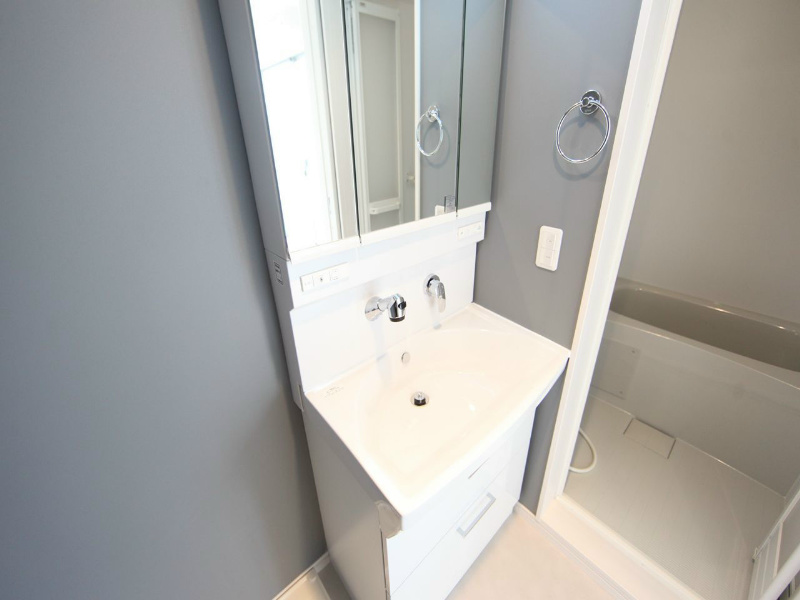 洗面設備　脱衣所　独立洗面台（シャンプードレッサー付）収納スペース有