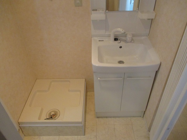 洗面設備　忙しい朝にうれしい洗髪洗面化粧台と洗濯機置き場です