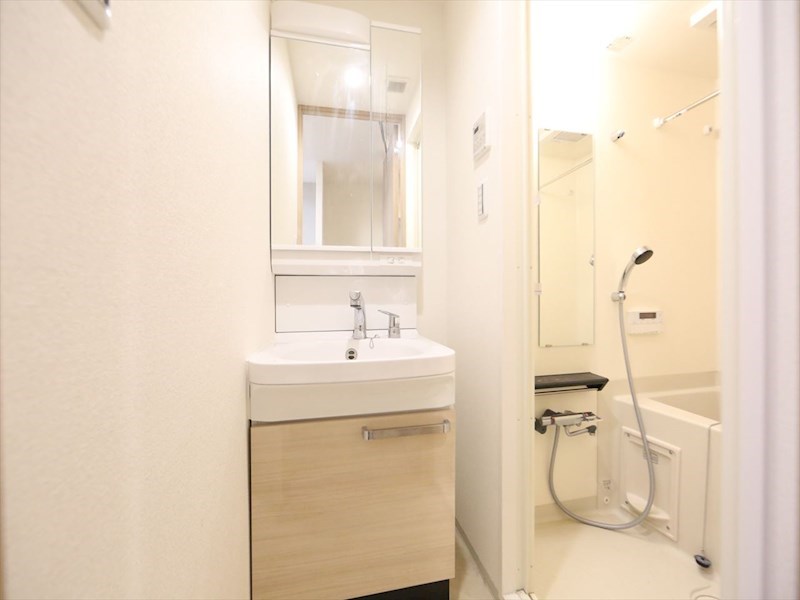 洗面設備　脱衣所　独立洗面台（シャンプードレッサー付）収納スペース有