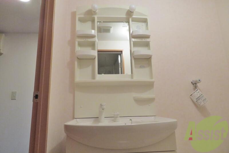 洗面設備　洗面はシャワー付きで髪もここで洗えちゃいます。