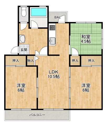 香里三井F住宅　79号棟の間取り