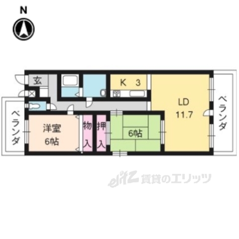 宇治市莵道のマンションの間取り