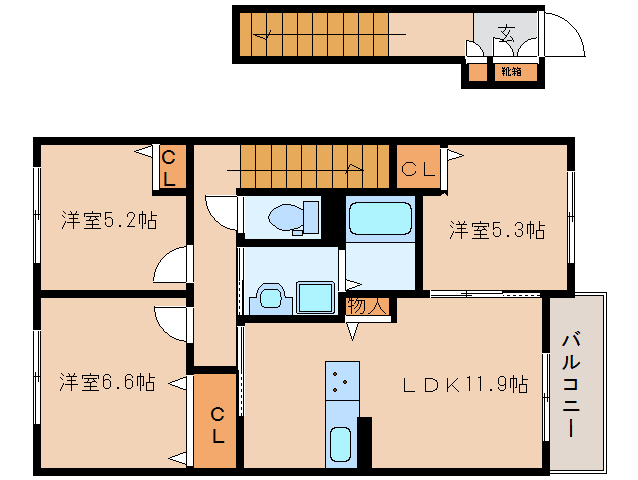 葛城市北花内のアパートの間取り