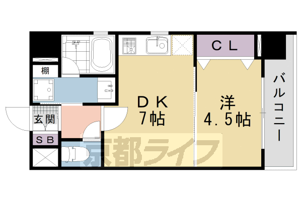 京都市下京区西七条北月読町のマンションの間取り