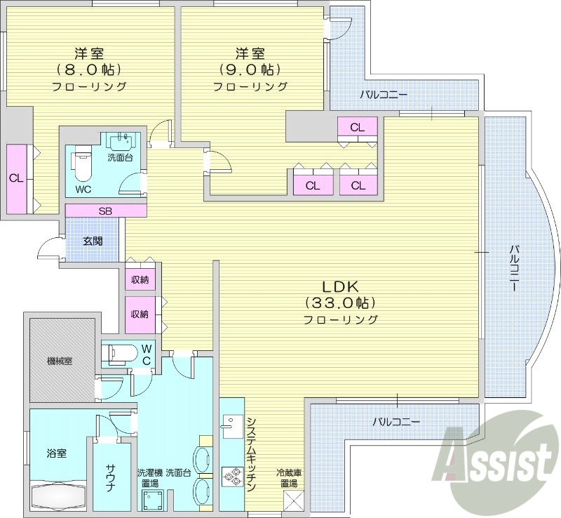 札幌市中央区北三条西のマンションの間取り