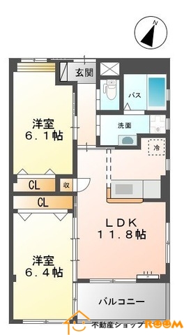 筑後市大字長浜のマンションの間取り