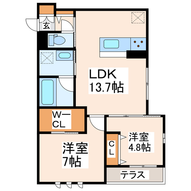 菊池郡菊陽町大字原水のマンションの間取り