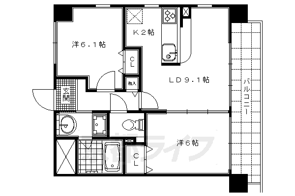 京都市上京区大猪熊町のマンションの間取り