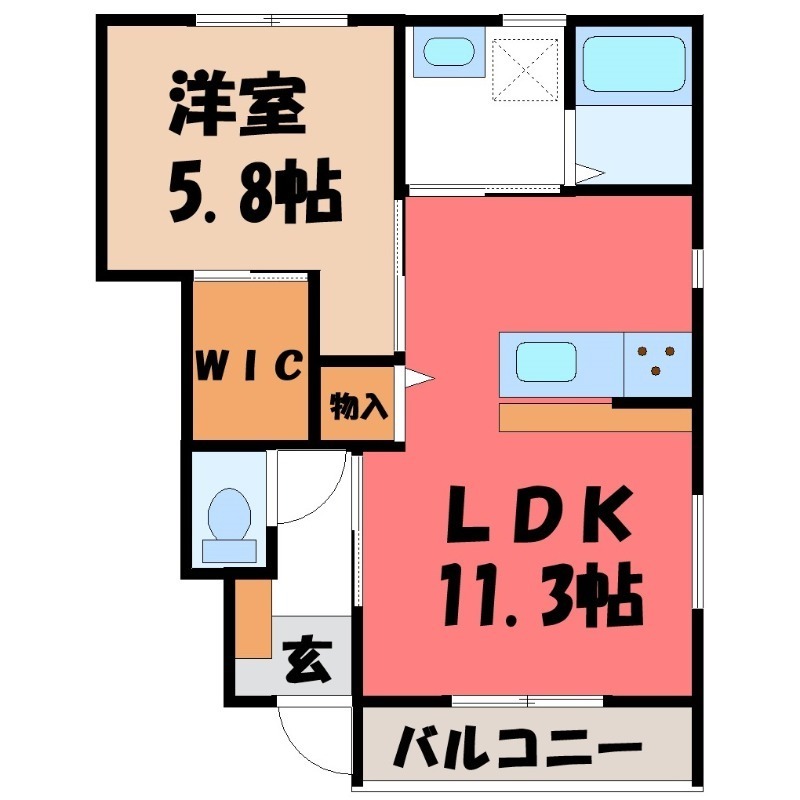 宇都宮市御幸ケ原町のアパートの間取り