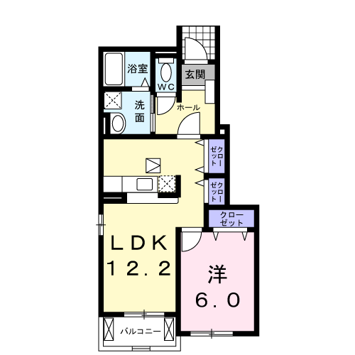 岡山市南区彦崎のアパートの間取り