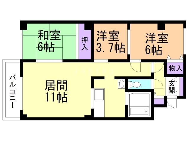 札幌市清田区北野七条のマンションの間取り