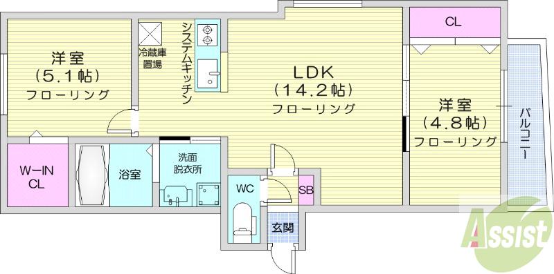 地下鉄東西線 西１１丁目駅 徒歩11分 4階建 築7年の間取り写真