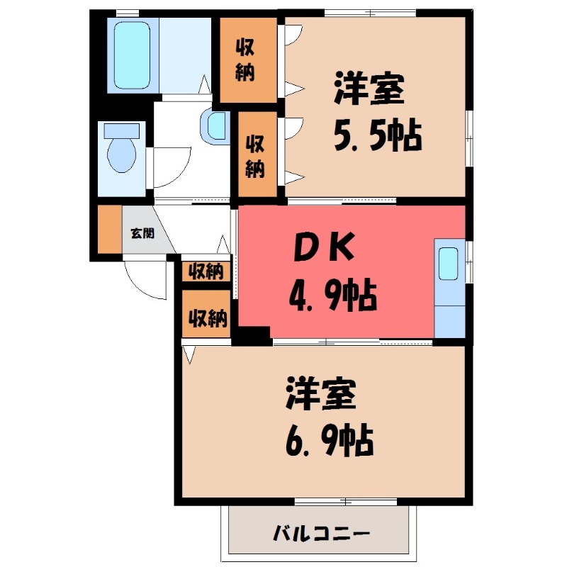 小山市大字雨ケ谷新田のアパートの間取り