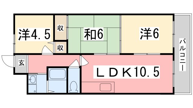 姫路市四郷町見野のマンションの間取り