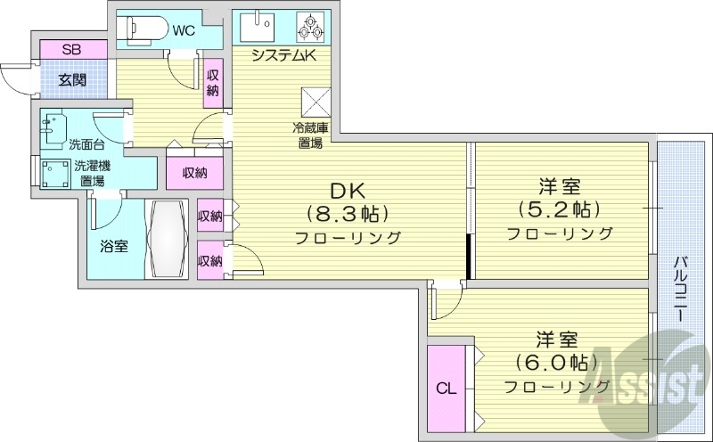 札幌市中央区北四条西のマンションの間取り