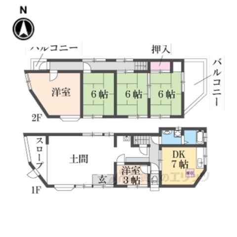 地下鉄東西線 石田駅 徒歩13分 2階建 築48年の間取り写真
